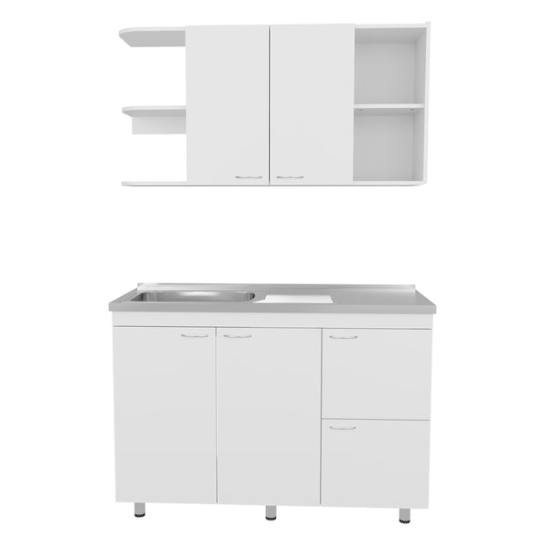English Elm Desert Hills Multifunctional Kitchen Cabinet Set, Glossy White MDP Finish, Sink Module & Ample Storage B128S00190