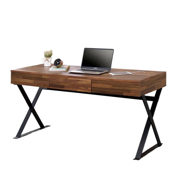 English Elm Industrial Writing Desk with Weathered Wood Top and Metal Frame, Sturdy Modern Laptop Workspace for Home Office Black 65 L x 29 W x 11 H B2741P339704