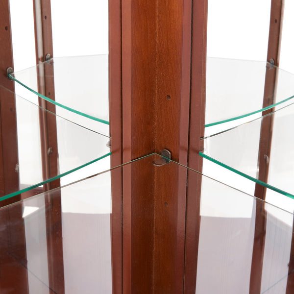 English Elm Corner Curio Display Cabinet with Mirrored Back, Interior Lighting, Adjustable Glass Shelves, Elegant Finish Walnut W1693P171662