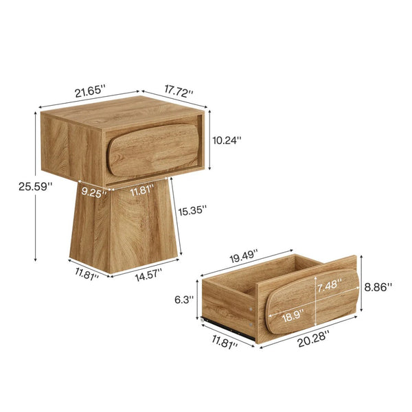 English Elm Coffee Side Table with Single Drawer Curved Handle Modern Compact Accent for Any Room T3971P462434