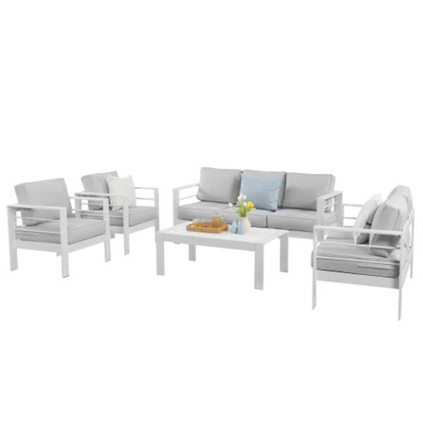 English Elm 5-piece Outdoor Aluminum Conversation Set Resort Style Patio Sofa with Wpc Coffee Table B082S00083