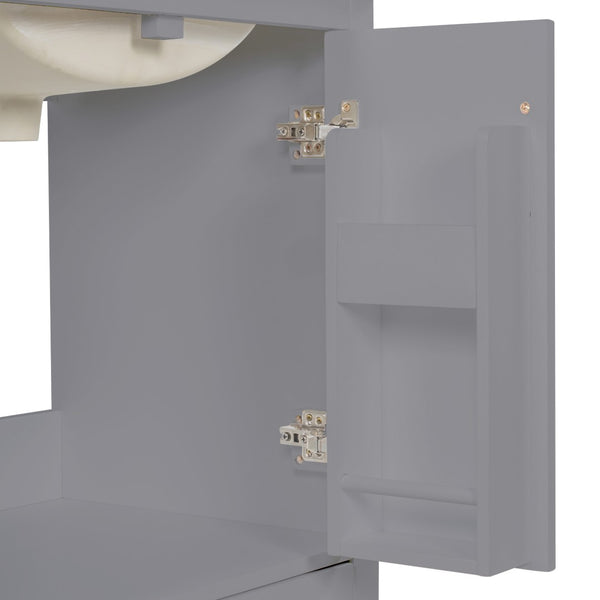 English Elm 24"bathroom Vanity Freestanding Gray Mdf Ceramic Sink Soft Close Storage Cabinet N729P321378E