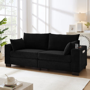 English Elm 78"corduroy Plush Three Seat Sofa with Usb Ports Cup Holders Deep Cushions Apartment Black W3705P455916
