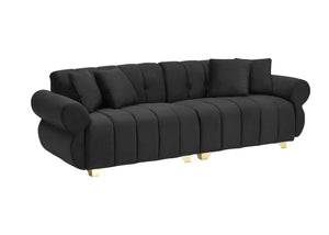 English Elm 89-inch Channel Tufted Flannelette Sofa with Spring Cushions and Polished Metal Legs W1658P329003