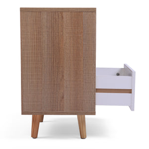 English Elm Set of 2 Mid Century Nightstands with Drawer & Shelf, Natural White Accent Tables for Bedroom Living Room W2181P357558