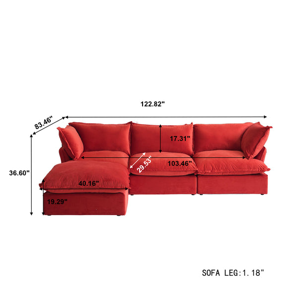 English Elm Sky Cloud Sectional Sofa with Cloud-Like Comfort, Modular L-Shaped Velvet Seating, Removable Covers, Storage Ottoman Red B341S00019