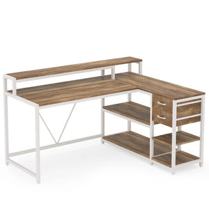 English Elm Writing Desk with Five Drawers Reversible Cabinet Home Office Vanity Workstation T3971P450851