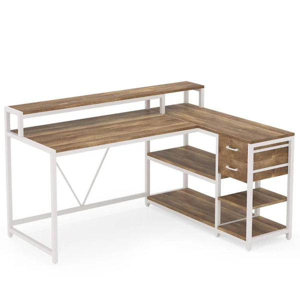 English Elm Writing Desk with Five Drawers Reversible Cabinet Home Office Vanity Workstation T3971P450851