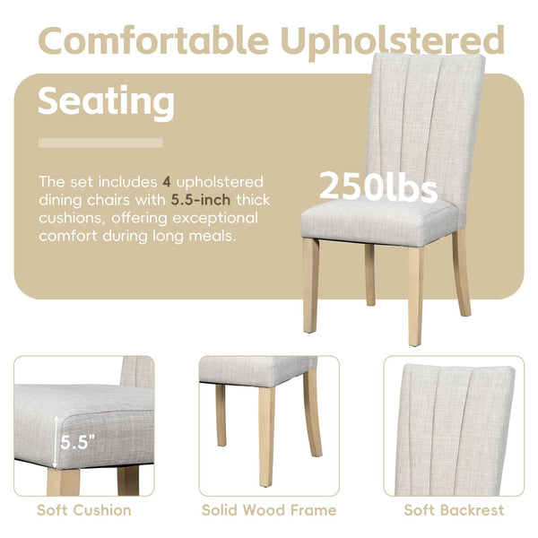 English Elm TOPMAX Solid Wood Extendable Dining Table Set for 6 with 18" Leaf, Trestle Legs, Cushioned Bench & Chairs Natural SP000089AAA