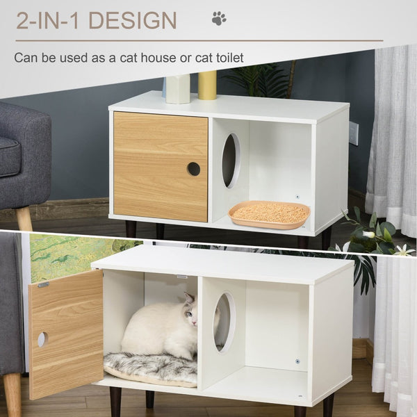 English Elm Pawhut Stylish Wooden Cat House With Soft Cushion, Elevated Pet Condo & Functional Storage Table W2225P173764-GIGA