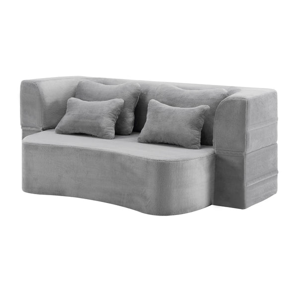 English Elm Queen Plush Floor Sofa Futon with 4 Pillows — Modern Foam Folding Couch Mattress for Living Room Guest Bedroom LIGHT GREY W3612P336072