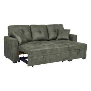 English Elm Sleeper Sectional Sofa with Pull Out Bed Storage Chaise Tufted Olive Fabric W5568S00036