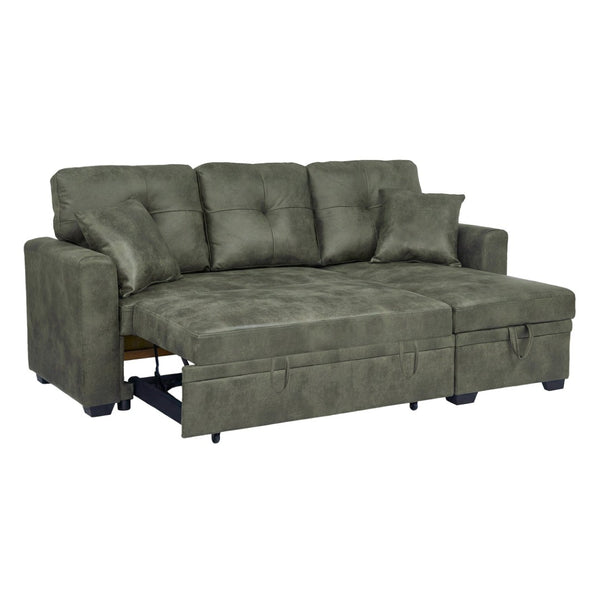 English Elm Sleeper Sectional Sofa with Pull Out Bed Storage Chaise Tufted Olive Fabric W5568S00036