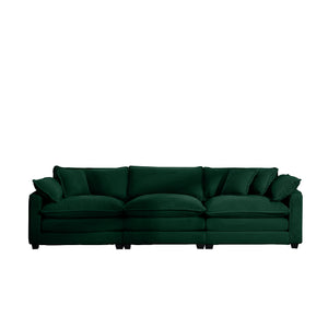 English Elm Mid-Century Modern Sectional Sofa - Plush Green Corduroy 3-Seater With Pillows For Ultimate Comfort W714S00815