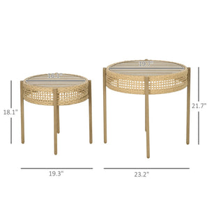 English Elm Outsunny 2-Piece Wicker Patio Table Set – Versatile Outdoor Nesting Tables With Slatted Metal Tops W2225P174032-GIGA