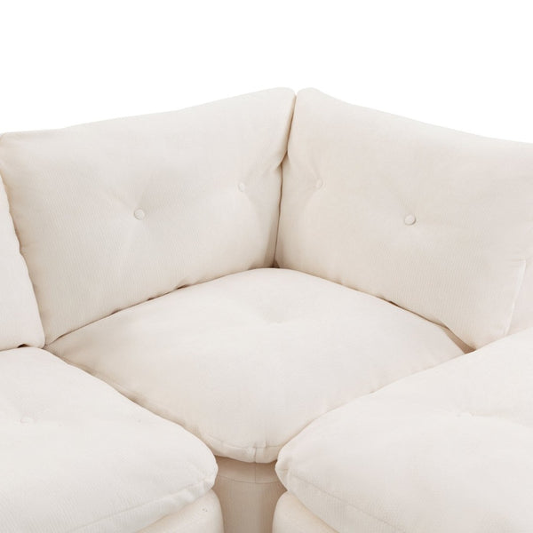 English Elm Modern Chenille Cloud Sectional with Ottoman Deep Sink Modular L Shaped Living Room Sofa Beige+White W2379S00001