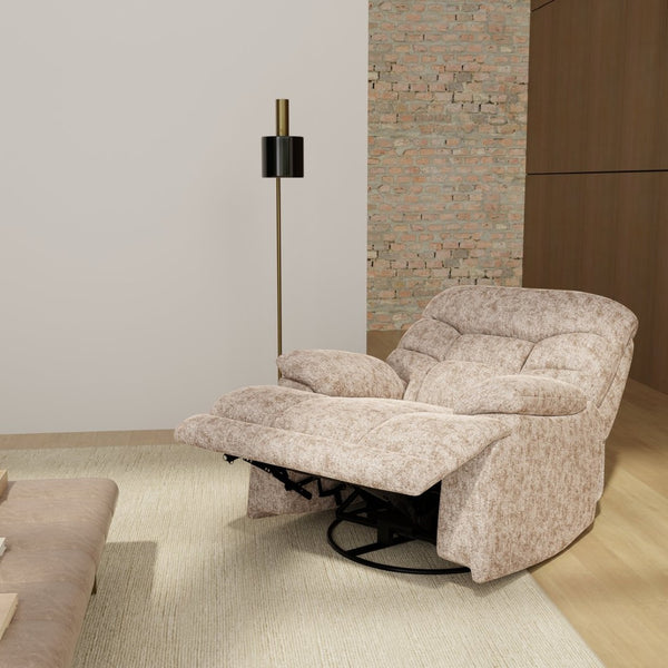 English Elm Swivel Glider Recliner Plush Upholstered Chair for Contemporary Living Rooms Beige Brown B339P422560