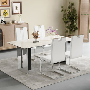 English Elm Set Of 4 Bow-Shaped White Pu Chairs - Modern Ergonomic Design For Comfort In Any Contemporary Space W3226P279081-GIGA