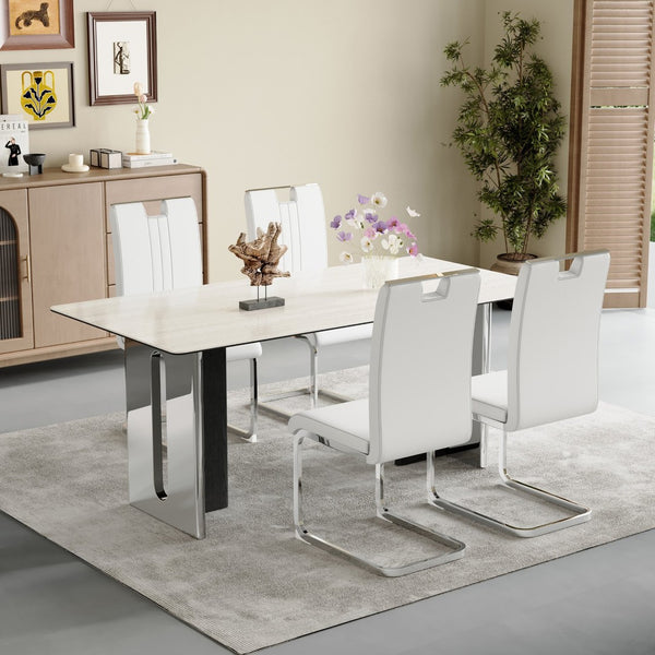 English Elm Set Of 4 Bow-Shaped White Pu Chairs - Modern Ergonomic Design For Comfort In Any Contemporary Space W3226P279081-GIGA