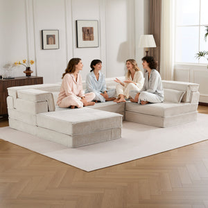 English Elm Compression Mahjong Sofa Bed - Versatile Modular Design, Cozy Circle Fleece, No Assembly, 4 Seater W3723S00035