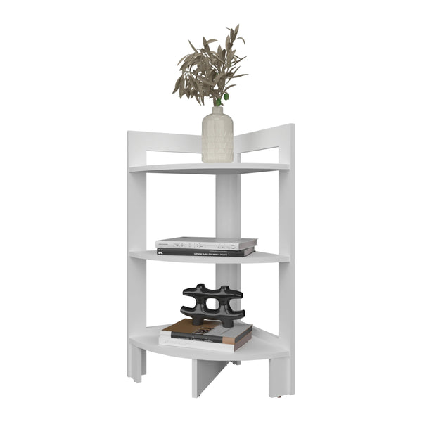 English Elm White Corner Shelf 3-Tier Space-Saving Display Rack for Books Decor Essentials, Easy Assembly, Modern Finish B062P252159