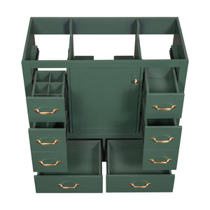 English Elm 36" Modern Bathroom Vanity Cabinet Base with Six Drawers, Adjustable Shelf & Drawer Organizer Green WF307973AAF