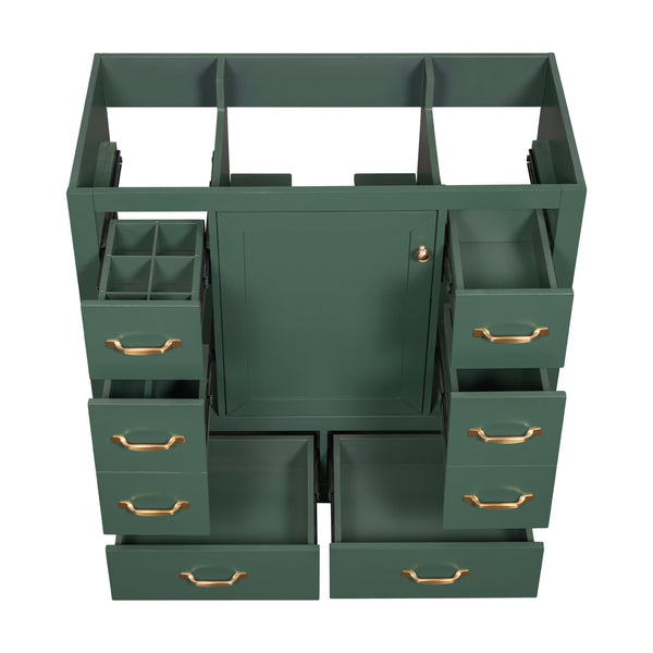 English Elm 36" Modern Bathroom Vanity Cabinet Base with Six Drawers, Adjustable Shelf & Drawer Organizer Green WF307973AAF