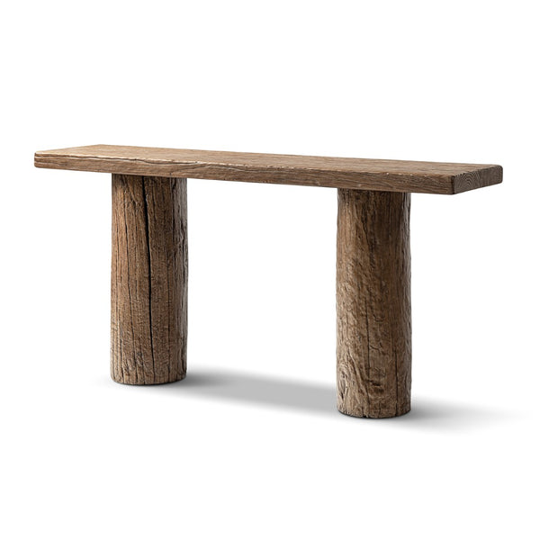 English Elm Arbor Reclaimed Elm Console Table Sculptural Pillar Legs Rustic Entryway Sofa B2719P474448