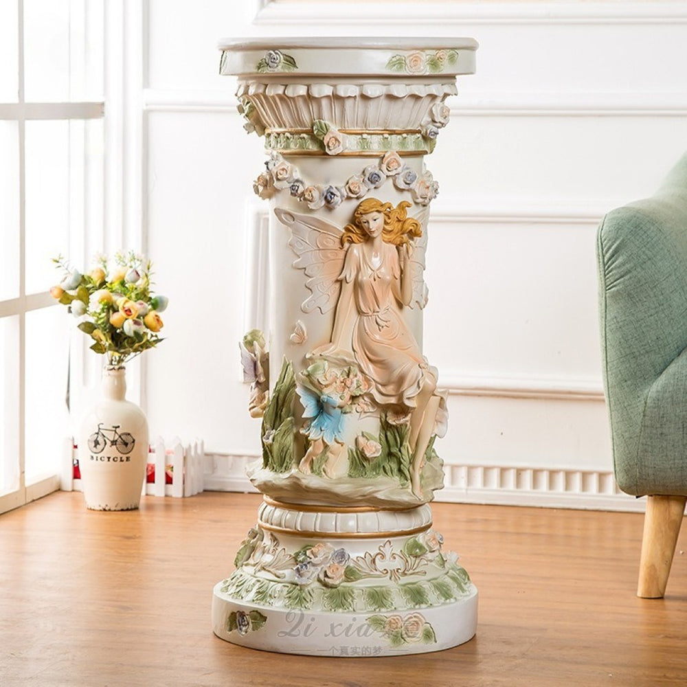 English Elm 33" Resin Fairy Floral Relief Column Pedestal Romantic Plant Stand Entryway Accent W5709P462889
