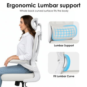 English Elm Ergonomic Mesh High Back Desk Chair with Lumbar Support Flip up Arms and Headrest Beige,White T3623P434269