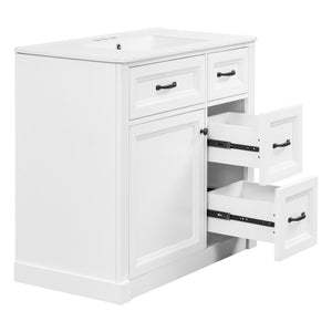 English Elm 36 Inch Bathroom Vanity With Sink – Modern Design, Soft-Close Drawers & Adjustable Storage Shelf, White Finish N725P336549K