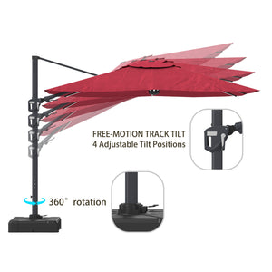 English Elm 11Ft Square Cantilever Patio Umbrella In Vibrant Red With Led Light - Perfect For Outdoor Relaxation T3609P347436