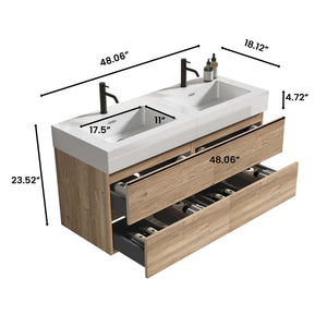 English Elm Grace 48'' Modern Bathroom Vanity With Oak Quartz Sink, Soft-Black Drawers, And Eco-Friendly Design W1865S00159