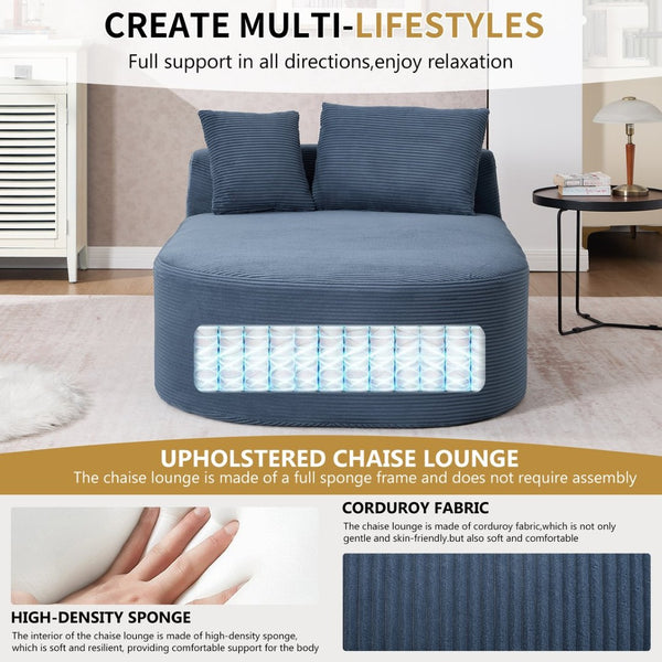 English Elm 67.5''chaise Lounge Oversized Corduroy Sleeper Sofa with Deep Seat and Two Pillows Blue W1803P409171