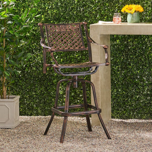 English Elm Christopher Knight Home® - TAHOE Cast Aluminum Bar Stool 29.5" Antique Copper Finish — Elegant Patterned Outdoor Patio Seating Durable 54024.00