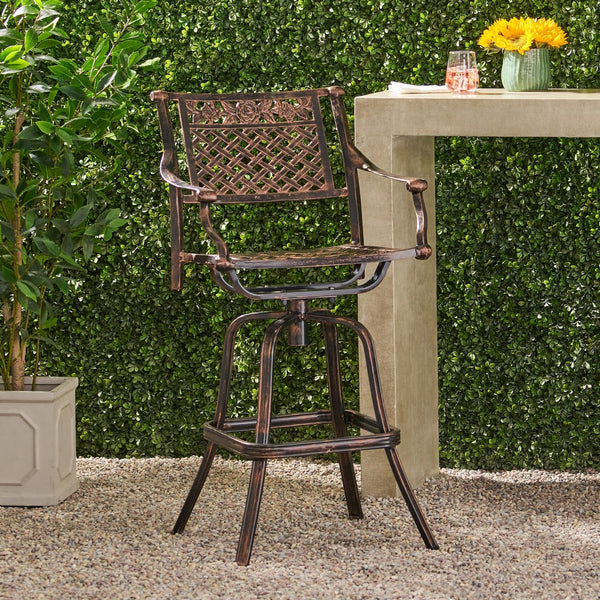 English Elm Christopher Knight Home® - TAHOE Cast Aluminum Bar Stool 29.5" Antique Copper Finish — Elegant Patterned Outdoor Patio Seating Durable 54024.00