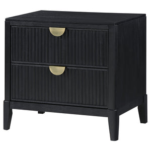 English Elm Mason Black 2-Drawer Nightstand with Fluted Drawer Fronts, Wire-Brushed Finish & Gold Handles — Elegant Bedroom Accent B062P299892
