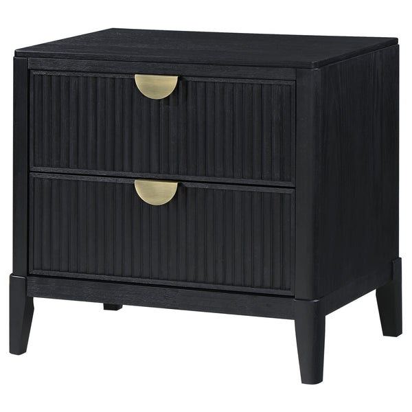 English Elm Mason Black 2-Drawer Nightstand with Fluted Drawer Fronts, Wire-Brushed Finish & Gold Handles — Elegant Bedroom Accent B062P299892