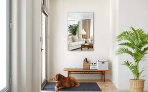 English Elm 48x32 Oversized Modern Rectangle Mirror with Silver Aluminum Frame Removable Tray Vertical/Horizontal W708P297399