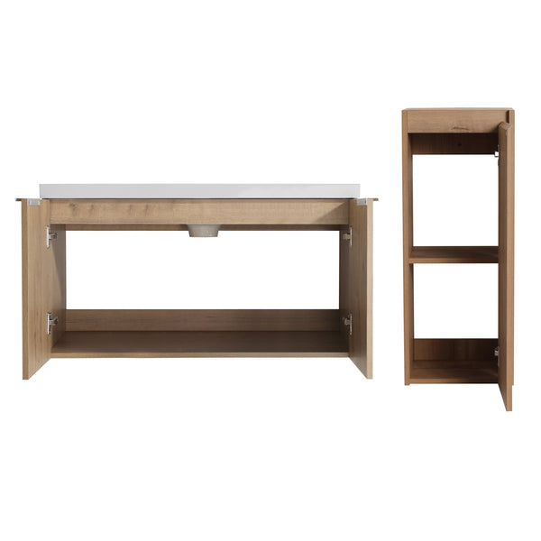 English Elm 36" Wall-Mounted Bathroom Vanity With Soft-Close Sink & Side Cabinet For Stylish Storage Solutions W999S00218