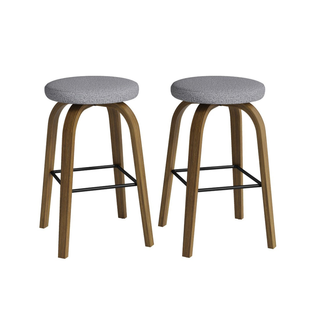 English Elm Swivel Backless Counter Stools Set of 2 with Fabric Seat Bentwood Legs Mid-century Modern Gray W3107P446889