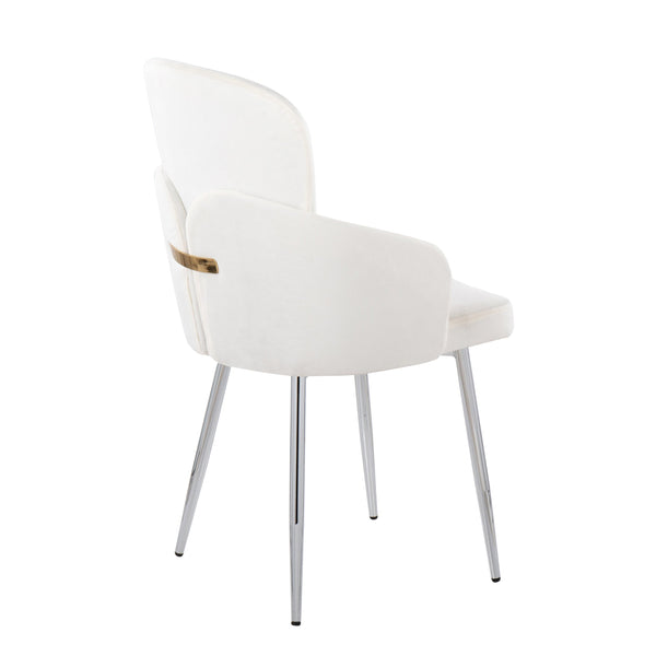 English Elm Dahlia Modern Dining Chairs Set Of 2 - Cream Velvet With Chrome & Gold Accents For Stylish Dining B202S01203