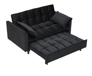 English Elm Modern Velvet Sofa Pull-Out Bed 3-in-1 Convertible Love Seat with Pillows, Spacious 500lb Support Black W3371P315001
