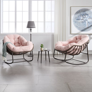 English Elm Outdoor Rattan Oversized Egg Rocking Chair with Velvet Padded Cushion, Hand‑Woven Patio Recliner Seat Pink W640P271524