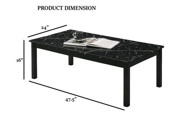 English Elm Contemporary 3-Piece Table Set With Faux Marble Top & Solid Wood Legs - Stylish Living Room Decor B2741P391801