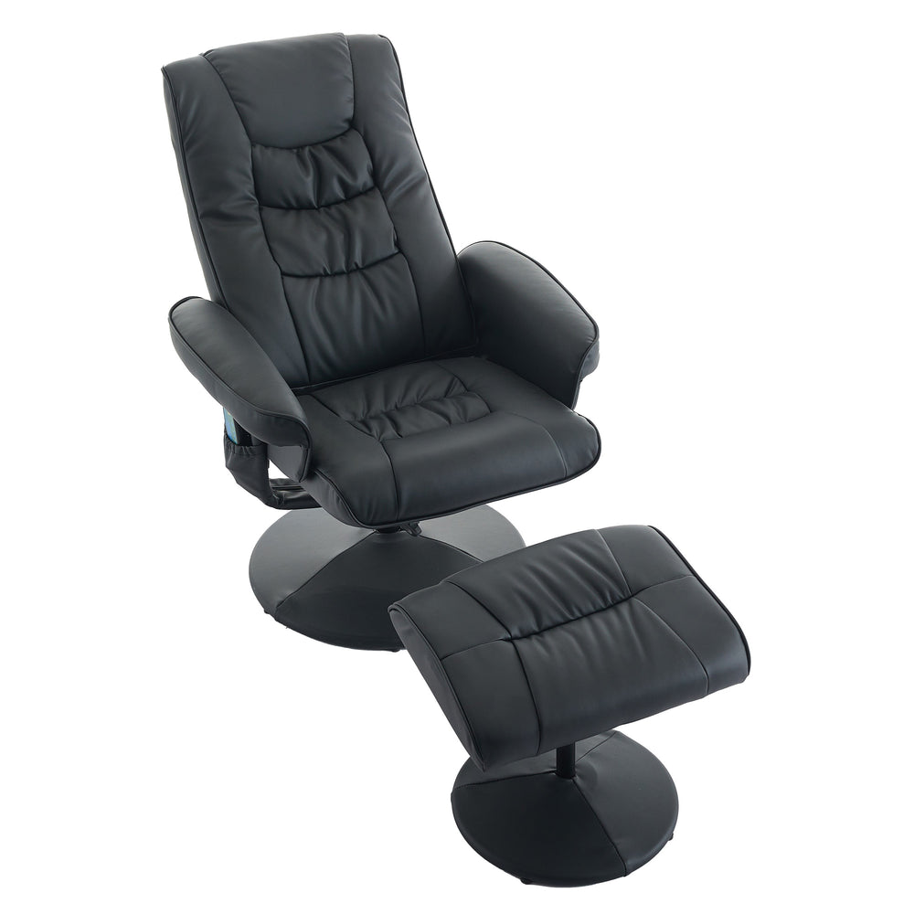 English Elm 015-Recliner Ergonomic Swivel Massage Chair with Ottoman, Heated 5-Point Vibration, 140° PU Recliner Black W2636P262445