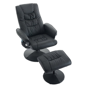 English Elm 015-Recliner Ergonomic Swivel Massage Chair with Ottoman, Heated 5-Point Vibration, 140° PU Recliner Black W2636P262445