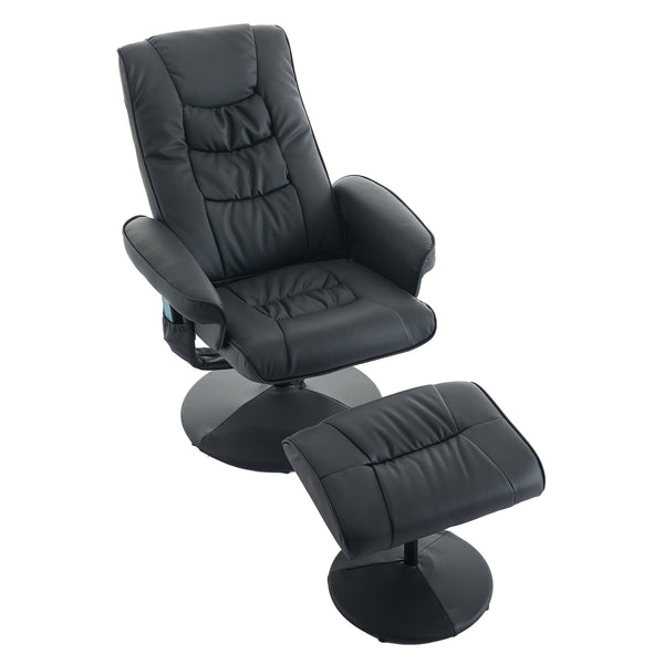 English Elm 015-Recliner Ergonomic Swivel Massage Chair with Ottoman, Heated 5-Point Vibration, 140° PU Recliner Black W2636P262445