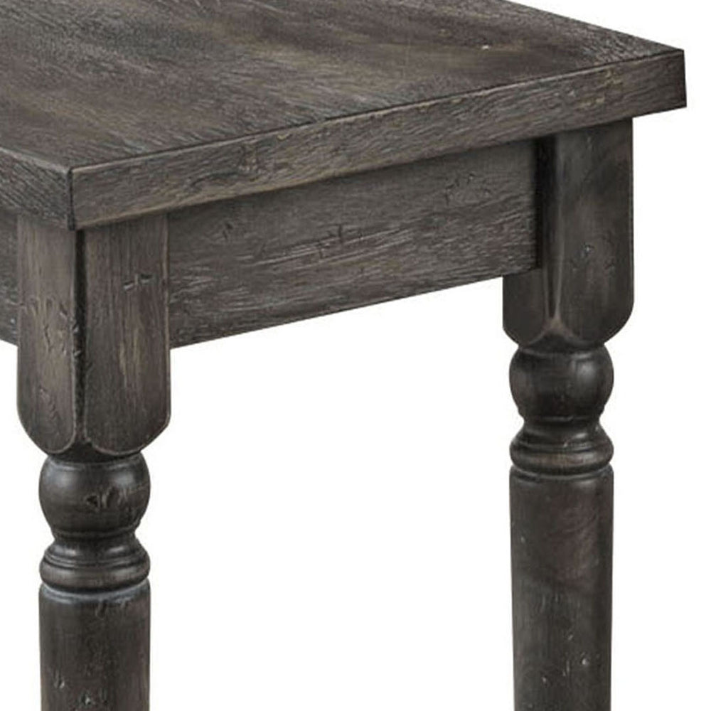 English Elm Weathered Grey Farmhouse Dining Bench with Turned Legs, Cozy Rustic Rubberwood Seating for 2 Guests B062P189065