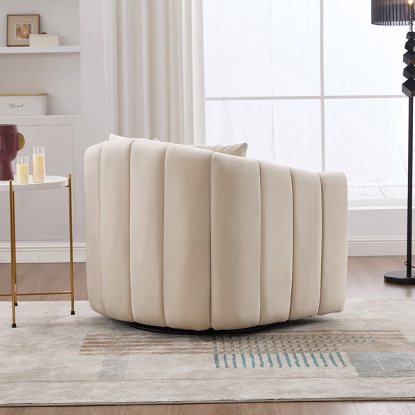 English Elm 40.1"w Velvet Swivel Barrel Chair Oversized Channel Tufted Accent Seat with Pillows W3118S00025